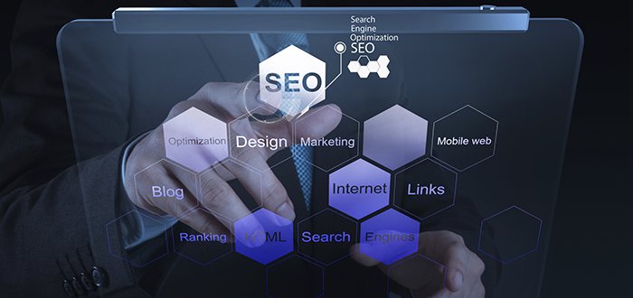 businessman hand showing search engine optimization SEO